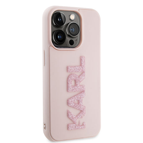 Husa de protectie Karl Lagerfeld 3D Design (KLHCP15L3DMBKCP) compatibil cu iPhone 15 Pro, Roz Rubber Glitter Logo