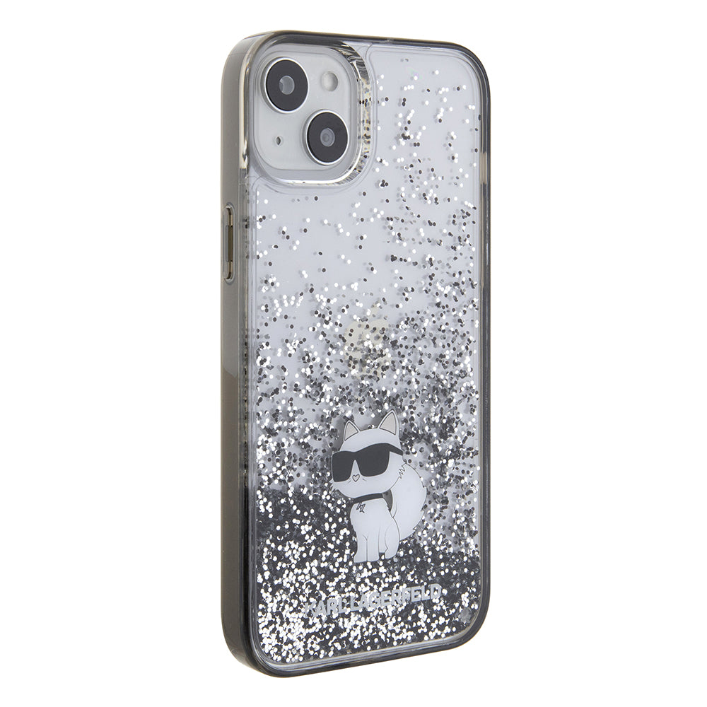 Husa de protectie Karl Lagerfeld Hardcase Liquid Glitter (KLHCP15MLKCNSK) compatibil cu iPhone 15 Plus, Transparent Choupette