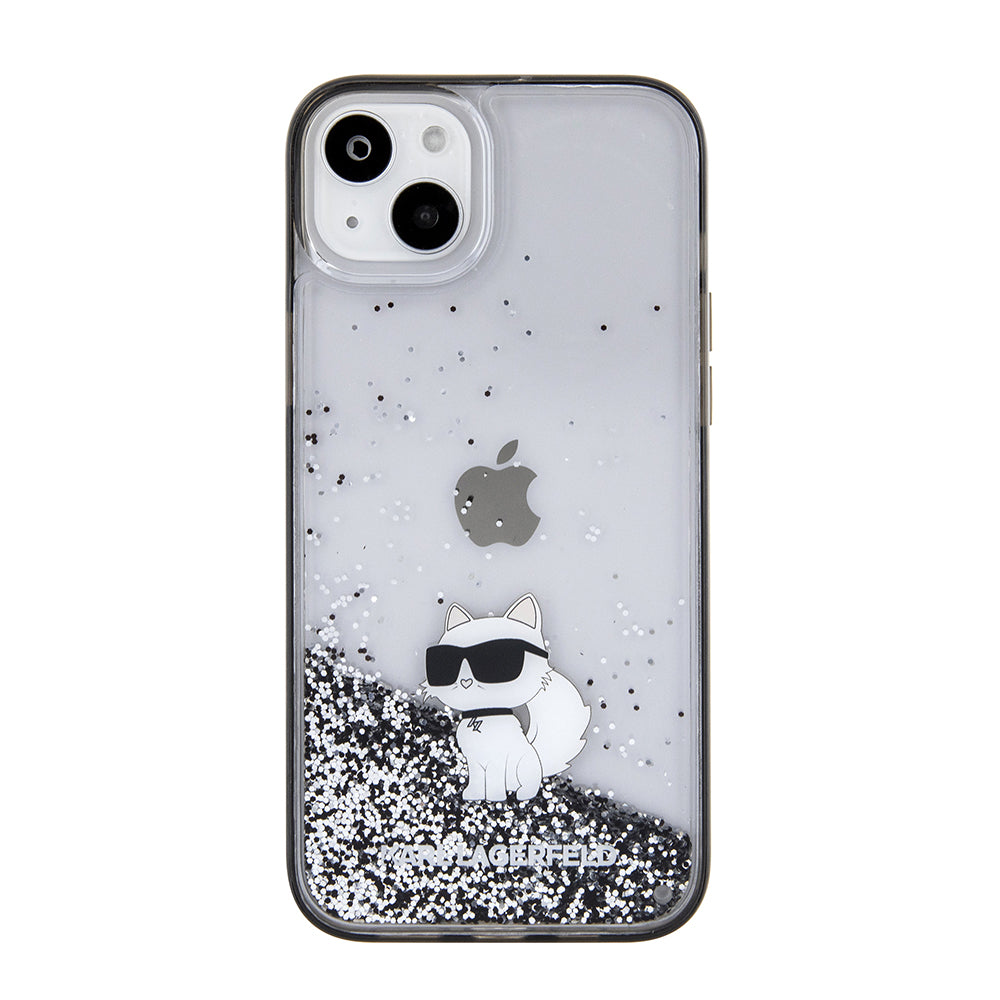 Husa de protectie Karl Lagerfeld Hardcase Liquid Glitter (KLHCP15MLKCNSK) compatibil cu iPhone 15 Plus, Transparent Choupette