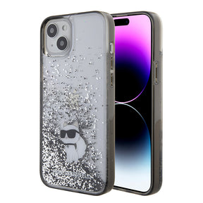 Husa de protectie Karl Lagerfeld Hardcase Liquid Glitter (KLHCP15MLKCNSK) compatibil cu iPhone 15 Plus, Transparent Choupette