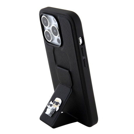 Husa de protectie Karl Lagerfeld Saffiano Gripstand (KLHCP15LGSAKCPK) compatibil cu iPhone 15 Pro, Karl&Choupette Pins
