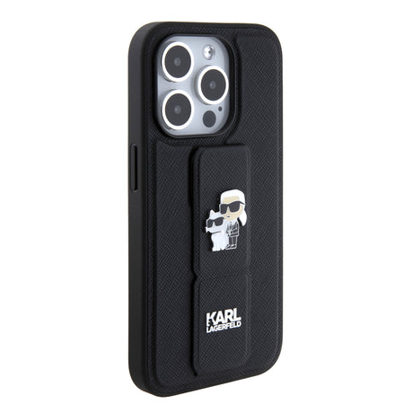 Husa de protectie Karl Lagerfeld Saffiano Gripstand (KLHCP15LGSAKCPK) compatibil cu iPhone 15 Pro, Karl&Choupette Pins