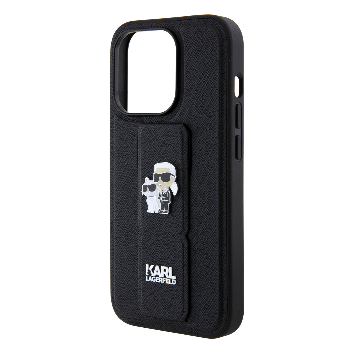 Husa de protectie Karl Lagerfeld Saffiano Gripstand (KLHCP15LGSAKCPK) compatibil cu iPhone 15 Pro, Karl&Choupette Pins