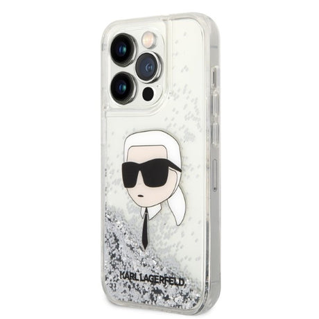 Husa de protectie Karl Lagerfeld Hardcase Glitter (KLHCP14XLNKHCH) compatibil cu iPhone 14 Pro Max, Argintiu Karl Head
