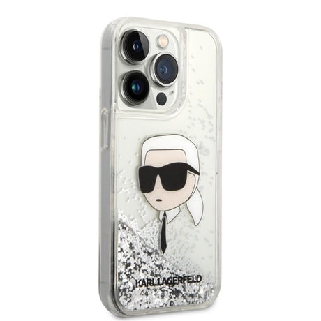 Husa de protectie Karl Lagerfeld Hardcase Glitter (KLHCP14XLNKHCH) compatibil cu iPhone 14 Pro Max, Argintiu Karl Head