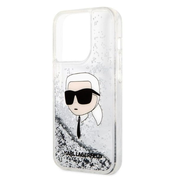 Husa de protectie Karl Lagerfeld Hardcase Glitter (KLHCP14XLNKHCH) compatibil cu iPhone 14 Pro Max, Argintiu Karl Head