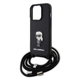 Husa de protectie Karl Lagerfeld Saffiano Crossbody (KLHCP15LSASKNPSK) compatibil cu iPhone 15 Pro, Monogram Metal Pin Karl