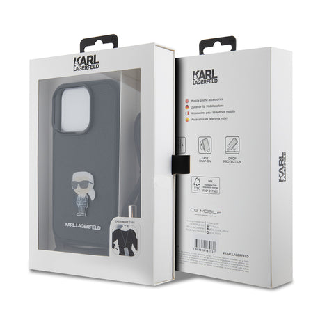 Husa de protectie Karl Lagerfeld Saffiano Crossbody (KLHCP15LSASKNPSK) compatibil cu iPhone 15 Pro, Monogram Metal Pin Karl