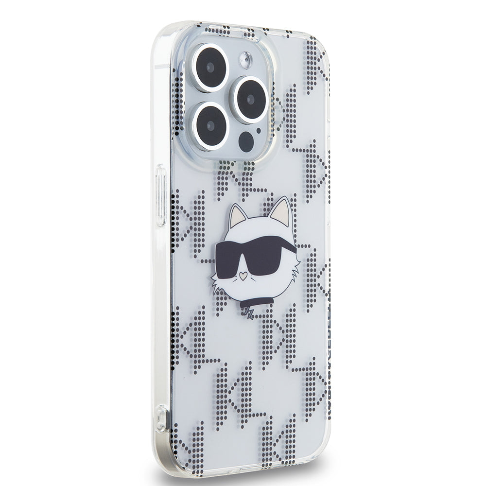 Husa de protectie Karl Lagerfeld IML Luxury (KLHCP15LHKLPCHT) compatibil cu iPhone 15 Pro, Transparent Choupette Head&Monogram
