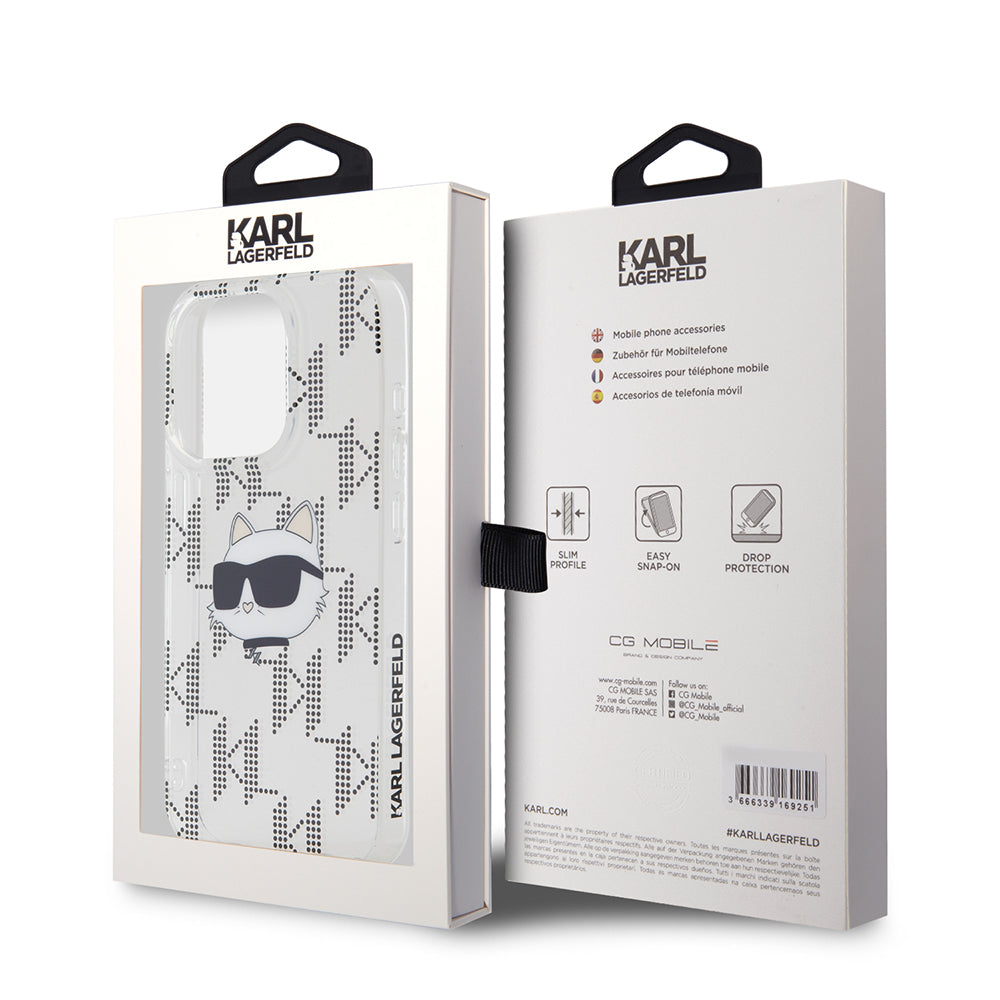 Husa de protectie Karl Lagerfeld IML Luxury (KLHCP15LHKLPCHT) compatibil cu iPhone 15 Pro, Transparent Choupette Head&Monogram