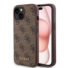 Husa de protectie Guess Hardcase 4G Metal Gold Logo (GUHCP15MG4GFBR) compatibil cu iPhone 15 Plus, Maro