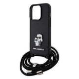 Husa de protectie Karl Lagerfeld Saffiano Crossbody (KLHCP15LSAKCPSK) compatibil cu iPhone 15 Pro, Metal Pin Karl&Choupette