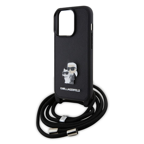 Husa de protectie Karl Lagerfeld Saffiano Crossbody (KLHCP15LSAKCPSK) compatibil cu iPhone 15 Pro, Metal Pin Karl&Choupette