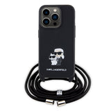 Husa de protectie Karl Lagerfeld Saffiano Crossbody (KLHCP15LSAKCPSK) compatibil cu iPhone 15 Pro, Metal Pin Karl&Choupette