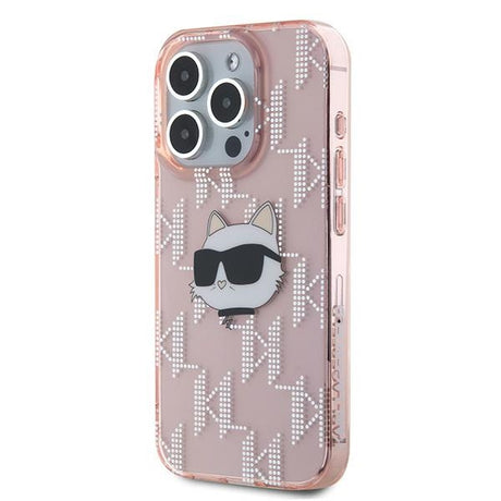 Husa de protectie Karl Lagerfeld IML Luxury (KLHCP15LHKLPCHP) compatibil cu iPhone 15 Pro, Roz Choupette Head&Monogram