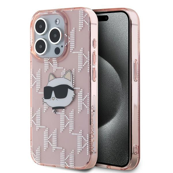 Husa de protectie Karl Lagerfeld IML Luxury (KLHCP15LHKLPCHP) compatibil cu iPhone 15 Pro, Roz Choupette Head&Monogram
