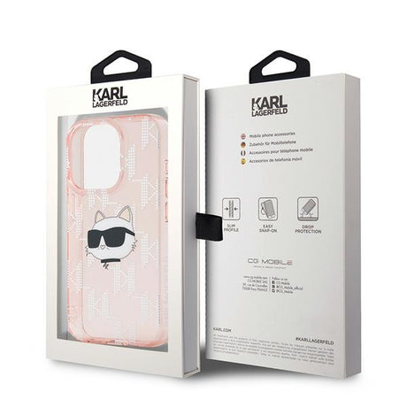 Husa de protectie Karl Lagerfeld IML Luxury (KLHCP15LHKLPCHP) compatibil cu iPhone 15 Pro, Roz Choupette Head&Monogram