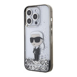 Husa de protectie Karl Lagerfeld Hardcase Liquid Glitter (KLHCP15LLKKNSK) compatibil cu iPhone 15 Pro, Transparent Ikonik