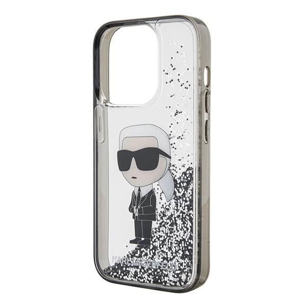 Husa de protectie Karl Lagerfeld Hardcase Liquid Glitter (KLHCP15LLKKNSK) compatibil cu iPhone 15 Pro, Transparent Ikonik