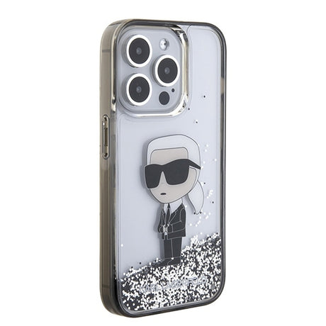 Husa de protectie Karl Lagerfeld Hardcase Liquid Glitter (KLHCP15LLKKNSK) compatibil cu iPhone 15 Pro, Transparent Ikonik