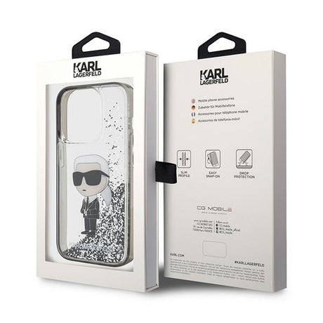 Husa de protectie Karl Lagerfeld Hardcase Liquid Glitter (KLHCP15LLKKNSK) compatibil cu iPhone 15 Pro, Transparent Ikonik