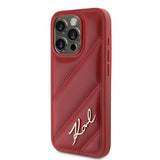 Husa de protectie Karl Lagerfeld Diagonal Quilted Script (KLHCP15LPQDSMGR) compatibil cu iPhone 15 Pro, Rosu
