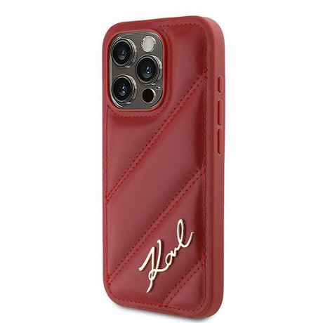 Husa de protectie Karl Lagerfeld Diagonal Quilted Script (KLHCP15LPQDSMGR) compatibil cu iPhone 15 Pro, Rosu