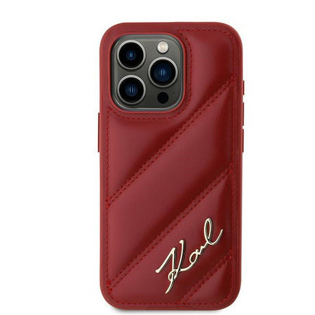 Husa de protectie Karl Lagerfeld Diagonal Quilted Script (KLHCP15LPQDSMGR) compatibil cu iPhone 15 Pro, Rosu