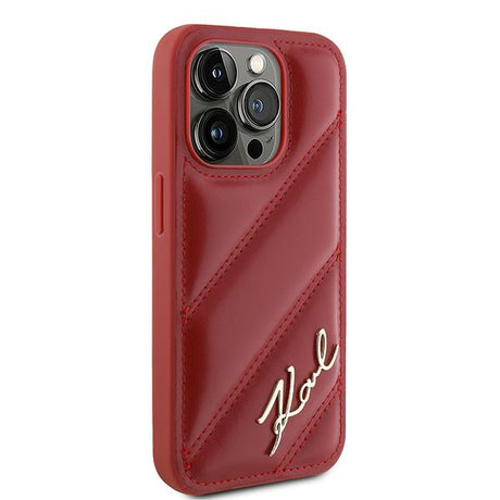 Husa de protectie Karl Lagerfeld Diagonal Quilted Script (KLHCP15LPQDSMGR) compatibil cu iPhone 15 Pro, Rosu
