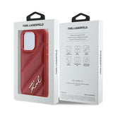 Husa de protectie Karl Lagerfeld Diagonal Quilted Script (KLHCP15LPQDSMGR) compatibil cu iPhone 15 Pro, Rosu