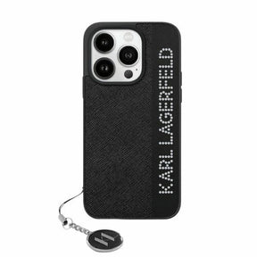 Husa de protectie Karl Lagerfeld Saffiano Rhinestones&Charm (KLHCP15LPSAKDGCK) compatibil cu iPhone 15 Pro, Negru