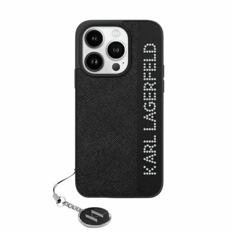 Husa de protectie Karl Lagerfeld Saffiano Rhinestones&Charm (KLHCP15LPSAKDGCK) compatibil cu iPhone 15 Pro, Negru