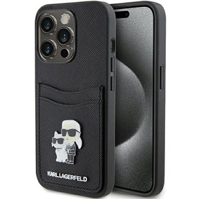 Husa de protectie Karl Lagerfeld Saffiano Cardslot (KLHCP15LSAPKCNPK) compatibil cu iPhone 15 Pro, Karl&Choupette