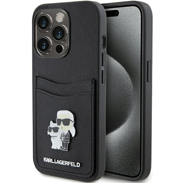 Husa de protectie Karl Lagerfeld Saffiano Cardslot (KLHCP15LSAPKCNPK) compatibil cu iPhone 15 Pro, Karl&Choupette