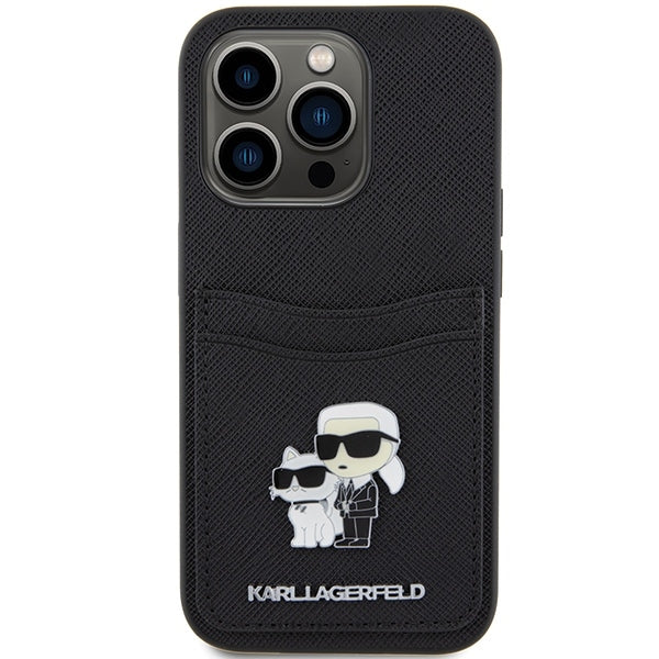 Husa de protectie Karl Lagerfeld Saffiano Cardslot (KLHCP15LSAPKCNPK) compatibil cu iPhone 15 Pro, Karl&Choupette