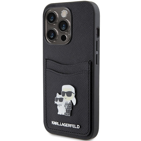 Husa de protectie Karl Lagerfeld Saffiano Cardslot (KLHCP15LSAPKCNPK) compatibil cu iPhone 15 Pro, Karl&Choupette