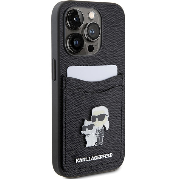 Husa de protectie Karl Lagerfeld Saffiano Cardslot (KLHCP15LSAPKCNPK) compatibil cu iPhone 15 Pro, Karl&Choupette