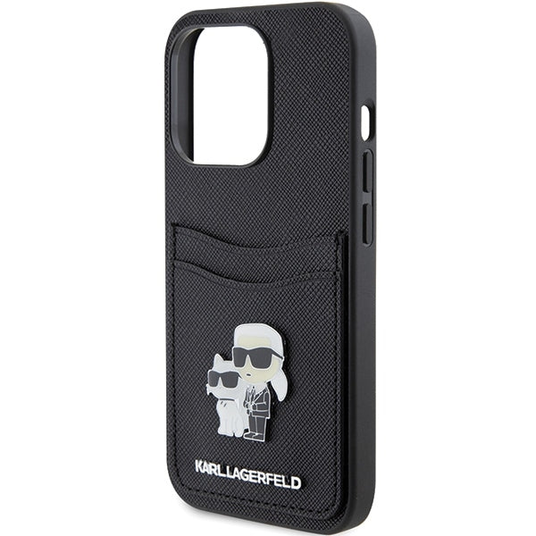 Husa de protectie Karl Lagerfeld Saffiano Cardslot (KLHCP15LSAPKCNPK) compatibil cu iPhone 15 Pro, Karl&Choupette