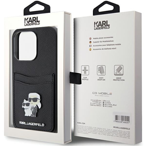 Husa de protectie Karl Lagerfeld Saffiano Cardslot (KLHCP15LSAPKCNPK) compatibil cu iPhone 15 Pro, Karl&Choupette