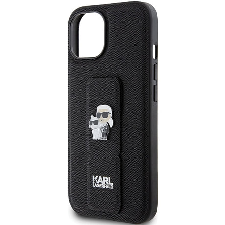 Husa de protectie Karl Lagerfeld Saffiano Gripstand (KLHCP15MGSAKCPK) compatibil cu iPhone 15 Plus, Karl&Choupette Pins