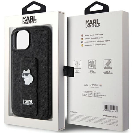 Husa de protectie Karl Lagerfeld Saffiano Gripstand (KLHCP15SGSACHPK) compatibil cu iPhone 15, Choupette