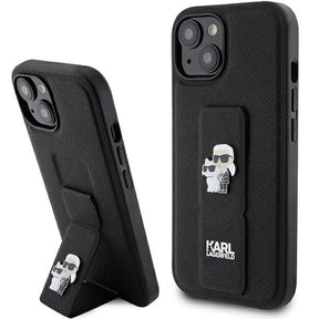 Husa de protectie Karl Lagerfeld Saffiano Gripstand (KLHCP15SGSAKCPK) compatibil cu iPhone 15, Karl&Choupette