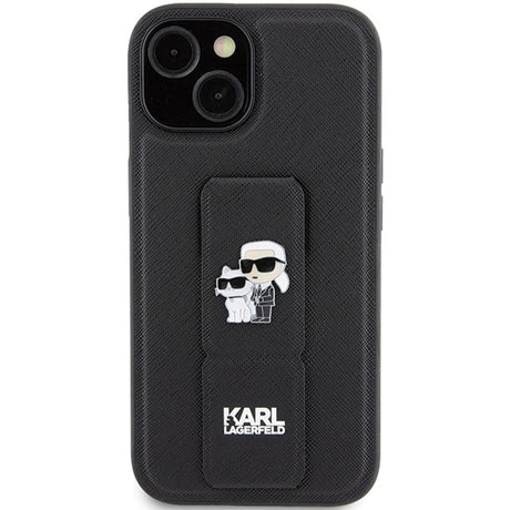 Husa de protectie Karl Lagerfeld Saffiano Gripstand (KLHCP15SGSAKCPK) compatibil cu iPhone 15, Karl&Choupette