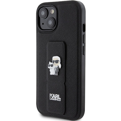 Husa de protectie Karl Lagerfeld Saffiano Gripstand (KLHCP15SGSAKCPK) compatibil cu iPhone 15, Karl&Choupette
