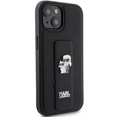 Husa de protectie Karl Lagerfeld Saffiano Gripstand (KLHCP15SGSAKCPK) compatibil cu iPhone 15, Karl&Choupette