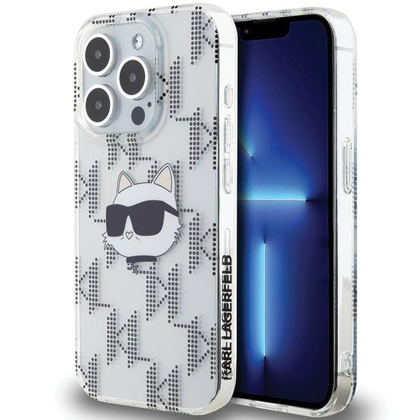 Husa de protectie Karl Lagerfeld IML Luxury (KLHCP15XHKLPCHT) compatibil cu iPhone 15 Pro Max, Transparent Choupette Head&Monogram