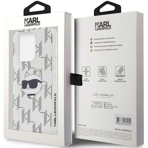 Husa de protectie Karl Lagerfeld IML Luxury (KLHCP15XHKLPCHT) compatibil cu iPhone 15 Pro Max, Transparent Choupette Head&Monogram