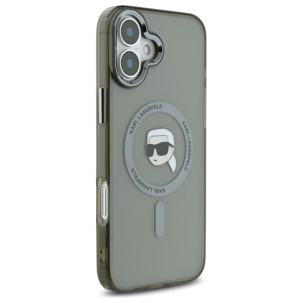 Husa de protectie Karl Lagerfeld IML MagSafe (KLHMP16SHLSKIK) compatibil cu iPhone 16, Metal Karl`s Head