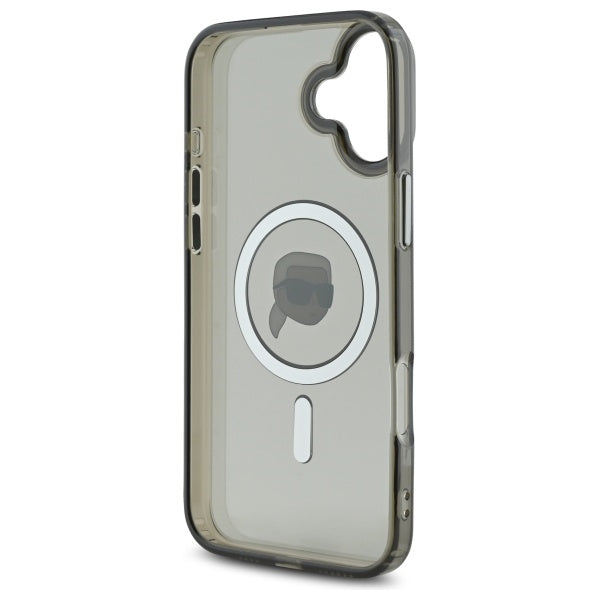 Husa de protectie Karl Lagerfeld IML MagSafe (KLHMP16SHLSKIK) compatibil cu iPhone 16, Metal Karl`s Head