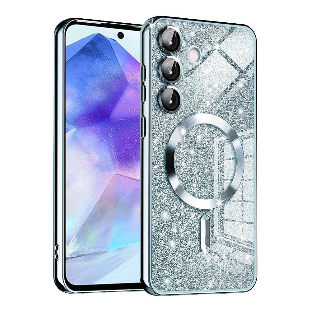 Husa de protectie Techsuit Luxury Glitter MagSafe compatibil cu Samsung Galaxy A55 5G, Albastru Deschis